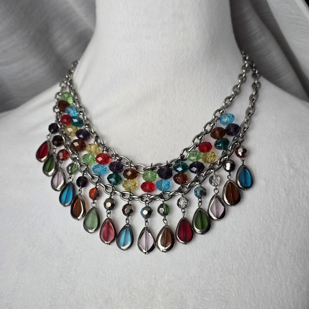 Vintage Multi Colored Bead Bib Necklace